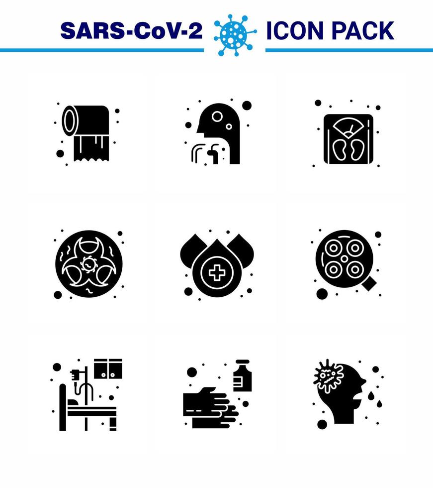 9 solide glyph zwart coronavirus epidemie icoon pak zuigen net zo waarschuwing laboratorium keel risico machine virale coronavirus 2019november ziekte vector ontwerp elementen