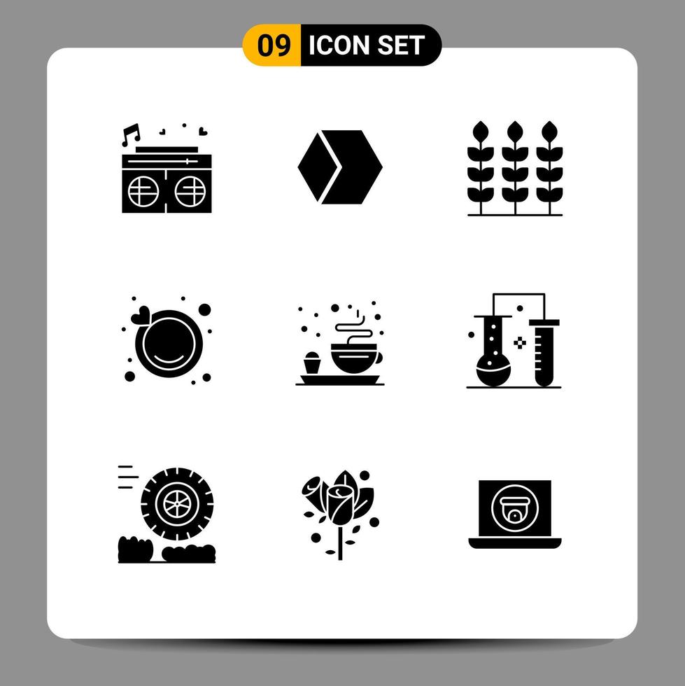 reeks van 9 modern ui pictogrammen symbolen tekens voor chemisch wetenschap bord tarwe ontbijt ring bewerkbare vector ontwerp elementen