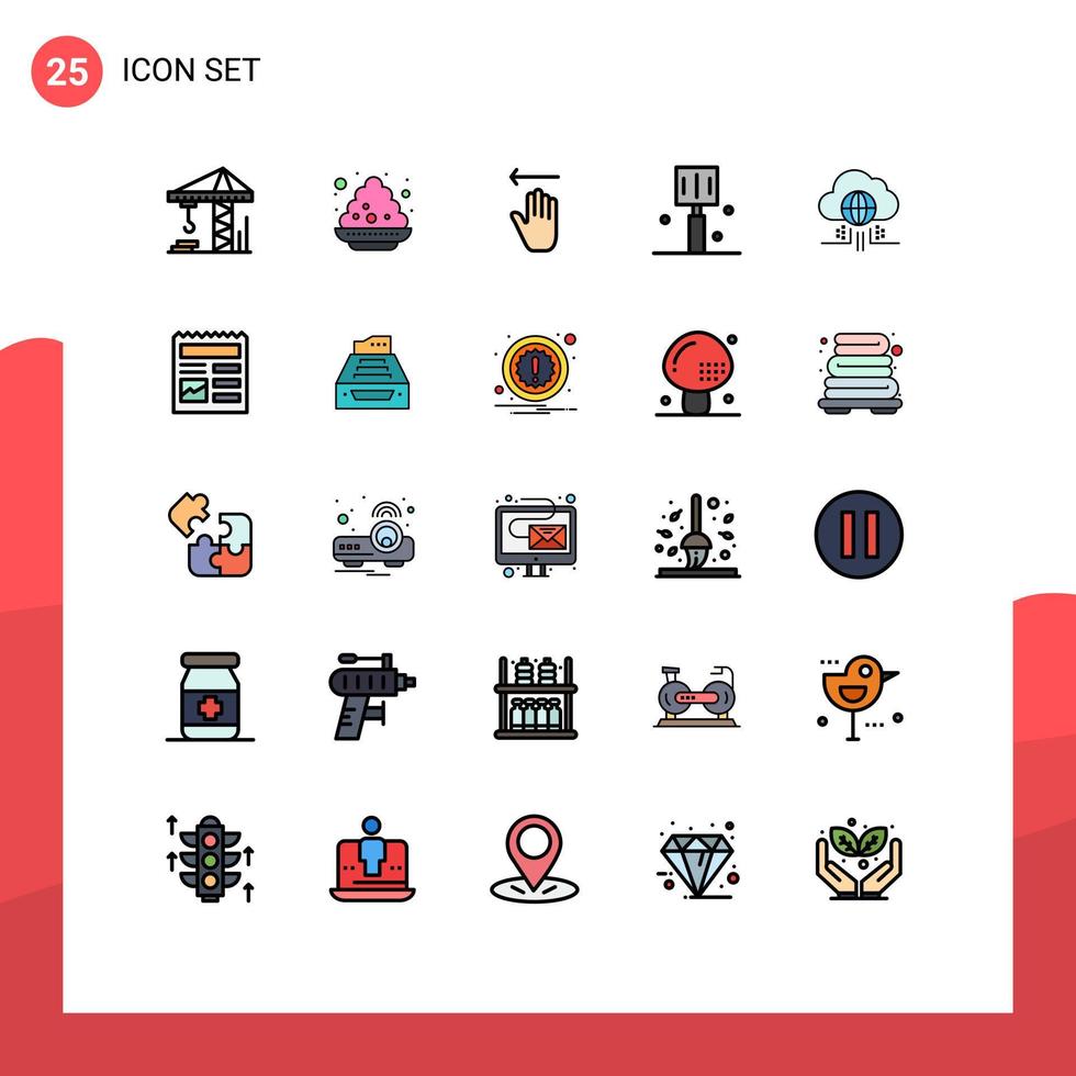 25 gevulde lijn vlak kleur concept voor websites mobiel en apps wolk internet pijl keuken snel voedsel bewerkbare vector ontwerp elementen