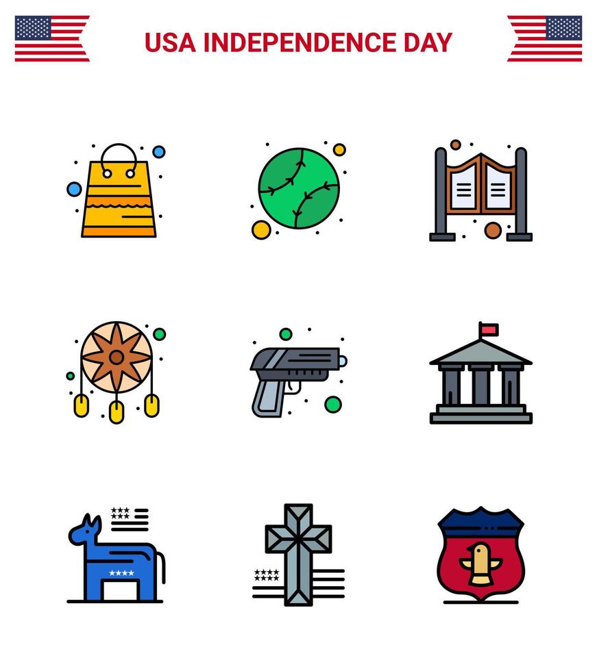 voorraad vector icoon pak van Amerikaans dag 9 lijn tekens en symbolen voor veiligheid western deur droom vanger versiering bewerkbare Verenigde Staten van Amerika dag vector ontwerp elementen