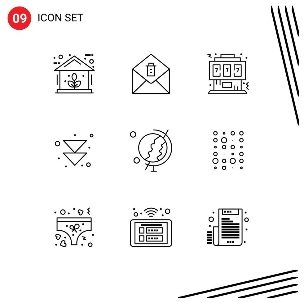 voorraad vector icoon pak van 9 lijn tekens en symbolen voor wereldbol aarde gaming De volgende pijl bewerkbare vector ontwerp elementen