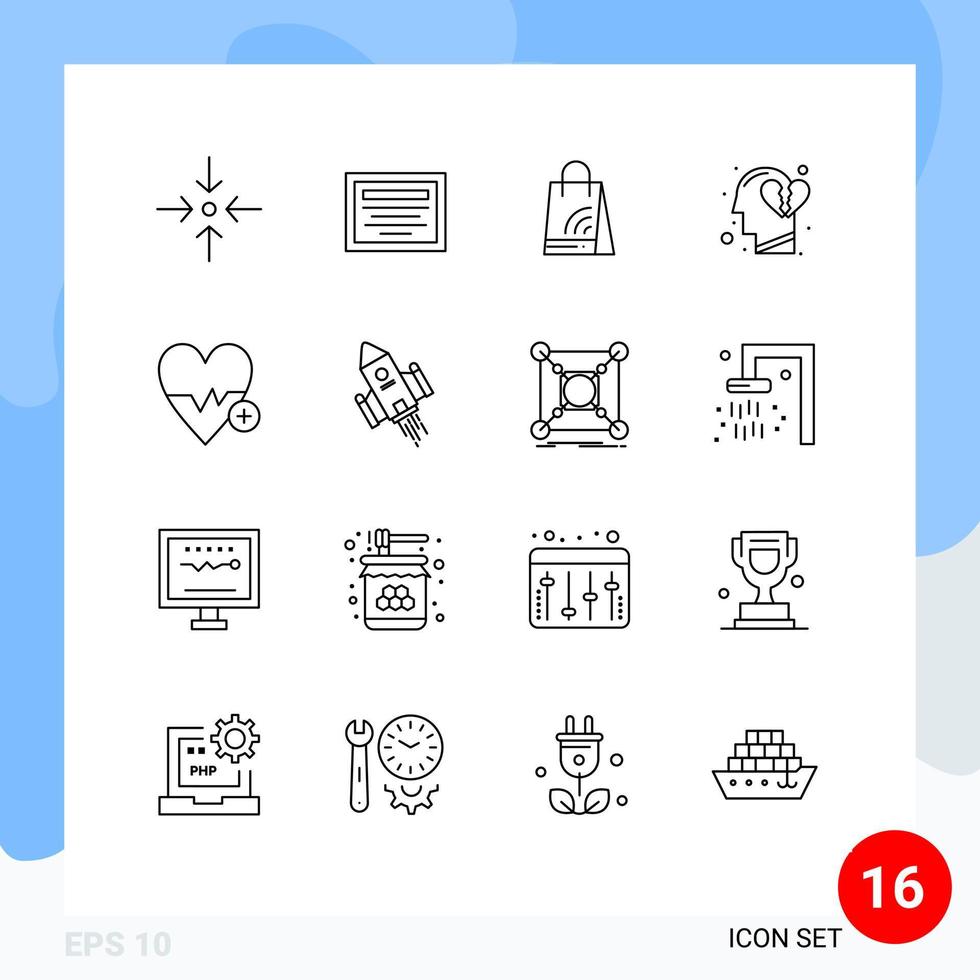 16 gebruiker koppel schets pak van modern tekens en symbolen van plus hart ritme Wifi medisch hoofd bewerkbare vector ontwerp elementen
