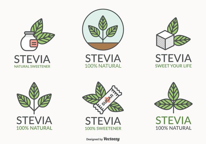 Stevia Blad Natuurlijke Zoetstof Vector Logo Set