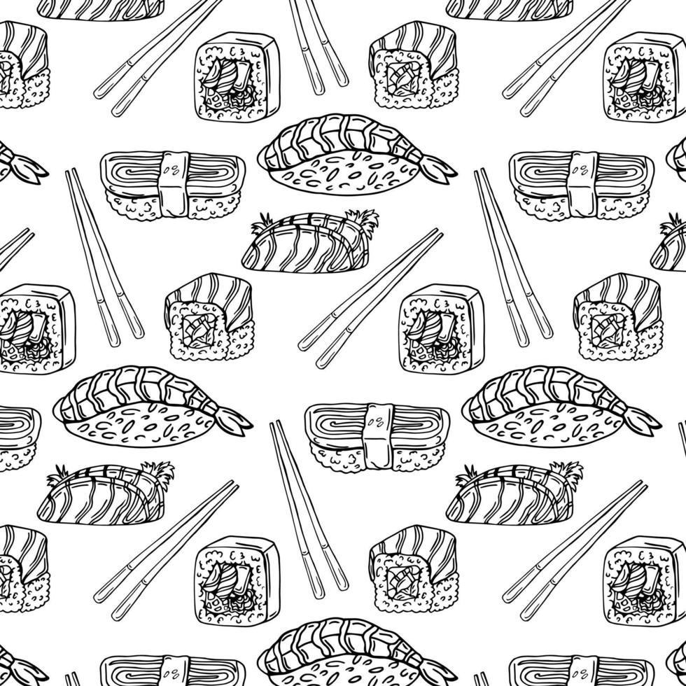 zwart en wit sushi patroon in tekening stijl. vector