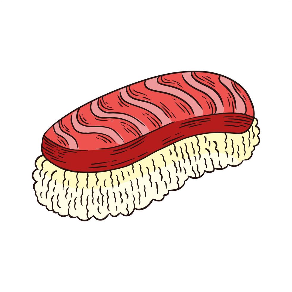tonijn maguro sushi of tonijn Aan rijst- hand- getrokken illustratie vector