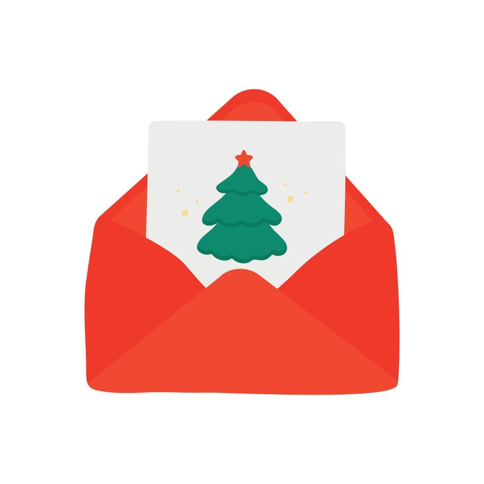single hand- getrokken nieuw jaar en Kerstmis geschenk kaart met Spar boom in brief. vector illustratie voor groet kaarten, affiches, stickers en seizoensgebonden ontwerp.