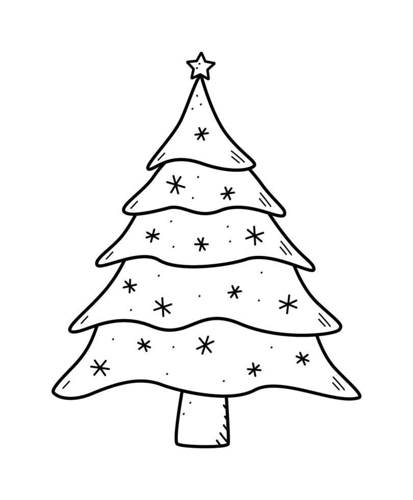 Kerstmis boom is traditioneel versierd met speelgoed en slingers. vector illustratie symbool van Kerstmis en nieuw jaar.