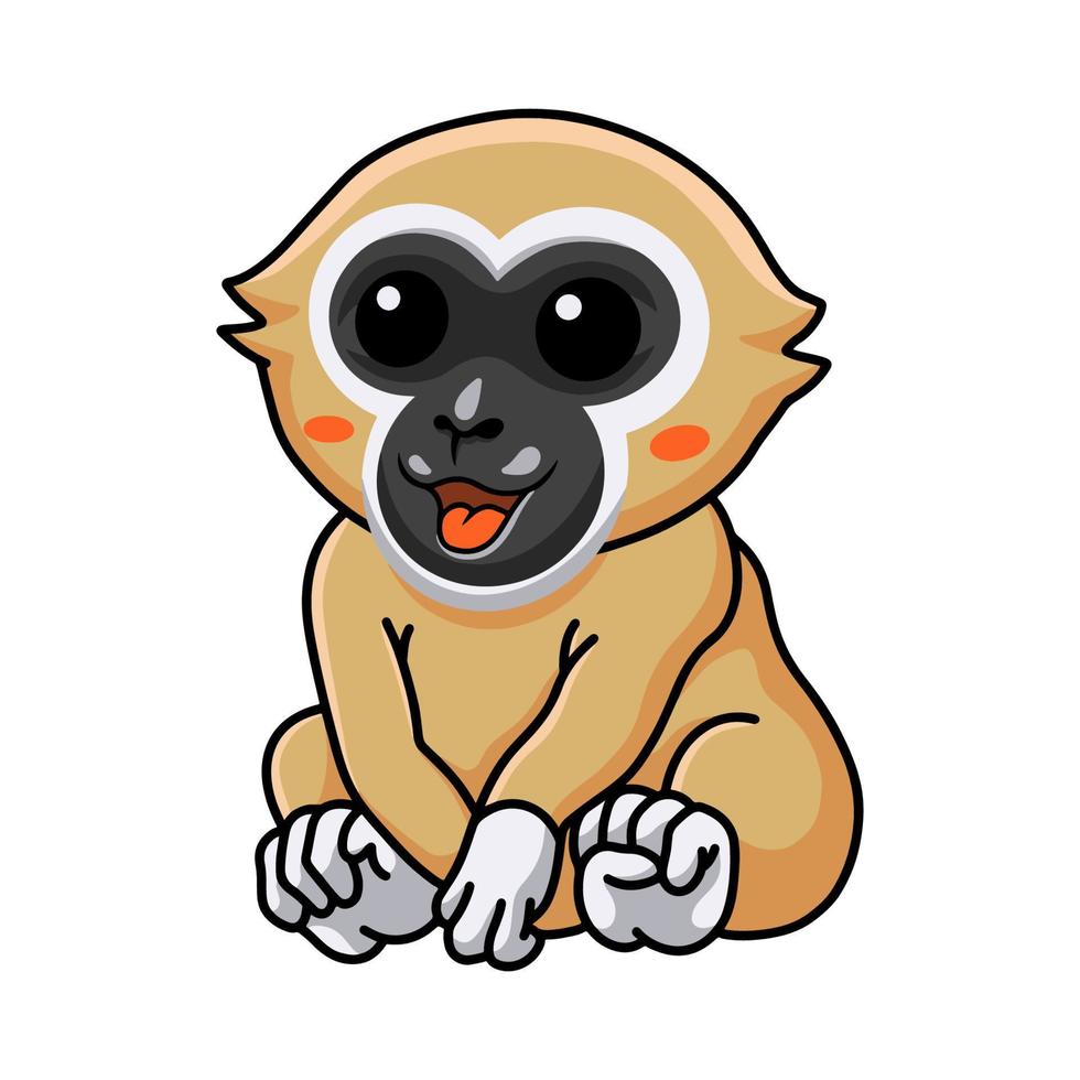 schattig wit overhandigd gibbon aap tekenfilm zittend vector