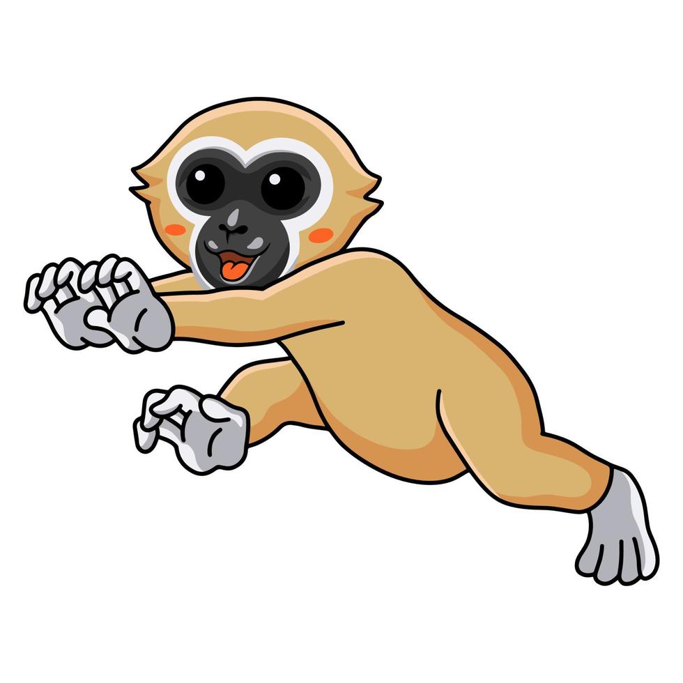 schattig wit overhandigd gibbon aap tekenfilm wandelen vector