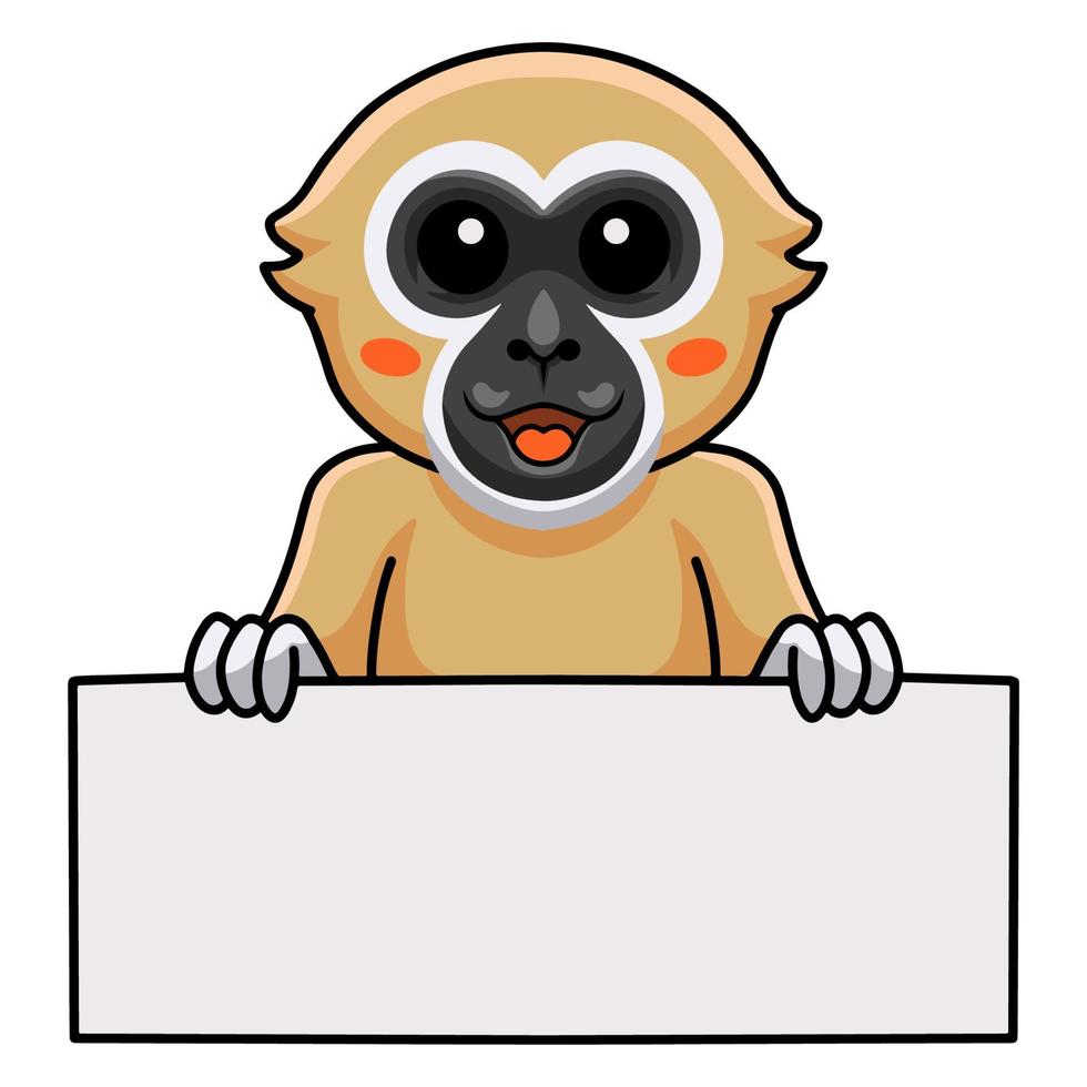 schattig wit overhandigd gibbon aap tekenfilm Holding blanco teken vector