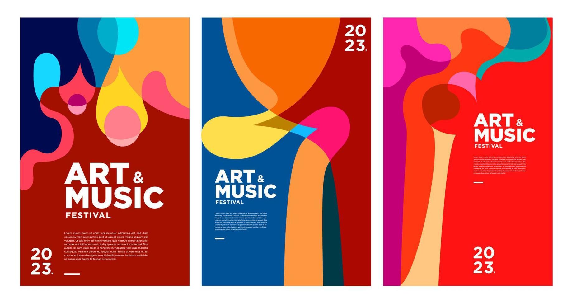 zomer kleurrijk kunst en muziek- festival poster en Hoes sjabloon 2023 vector