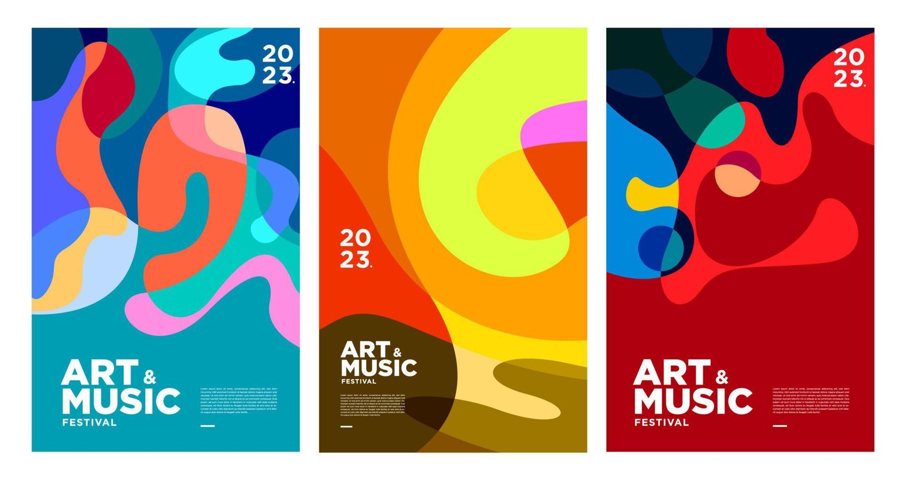 zomer kleurrijk kunst en muziek- festival poster en Hoes sjabloon 2023 vector