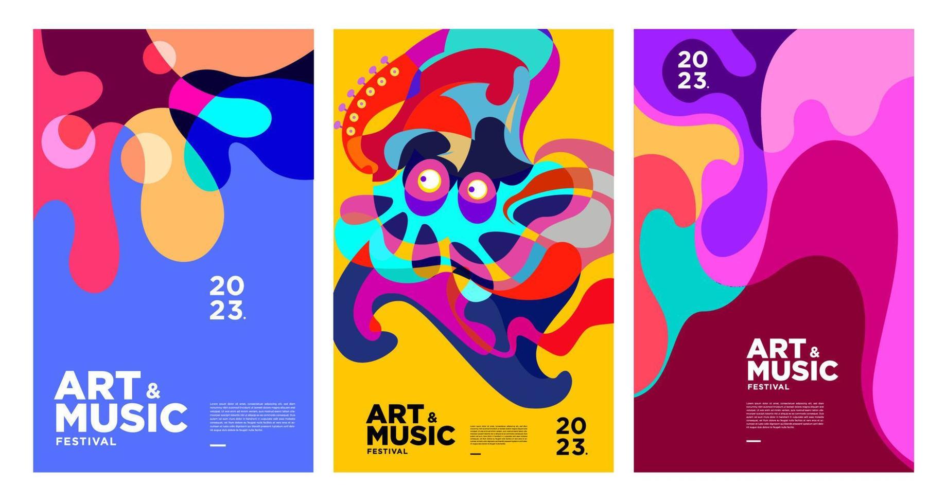 zomer kleurrijk kunst en muziek- festival poster en Hoes sjabloon 2023 vector