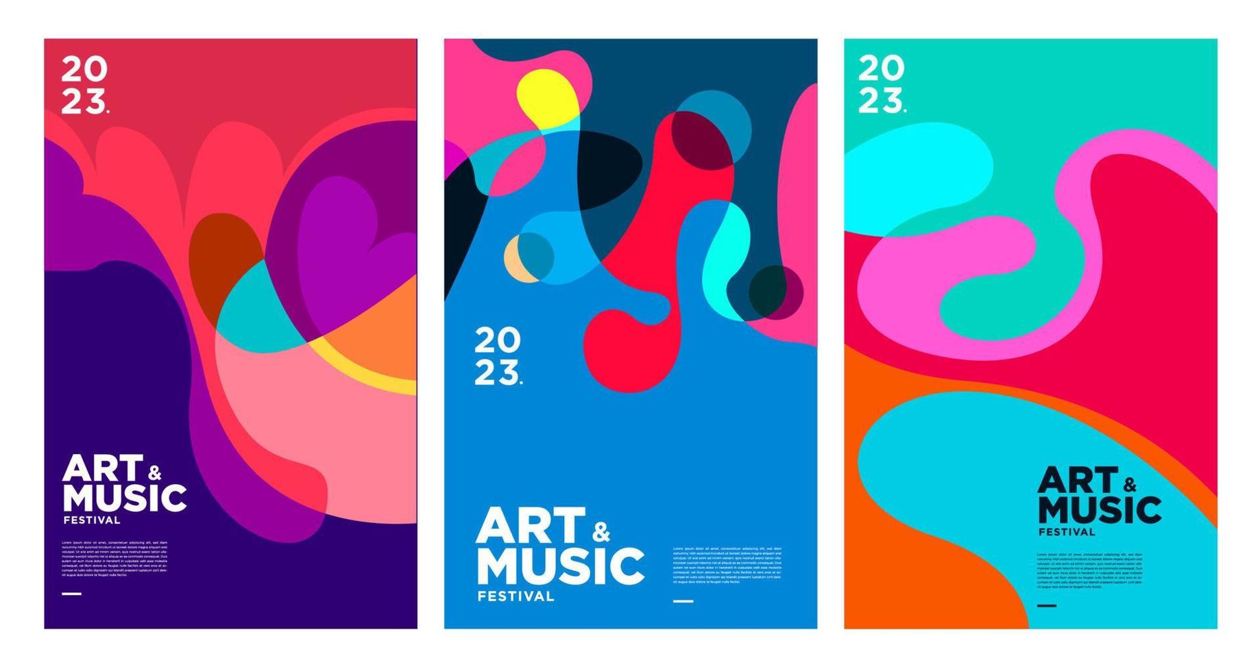 zomer kleurrijk kunst en muziek- festival poster en Hoes sjabloon 2023 vector