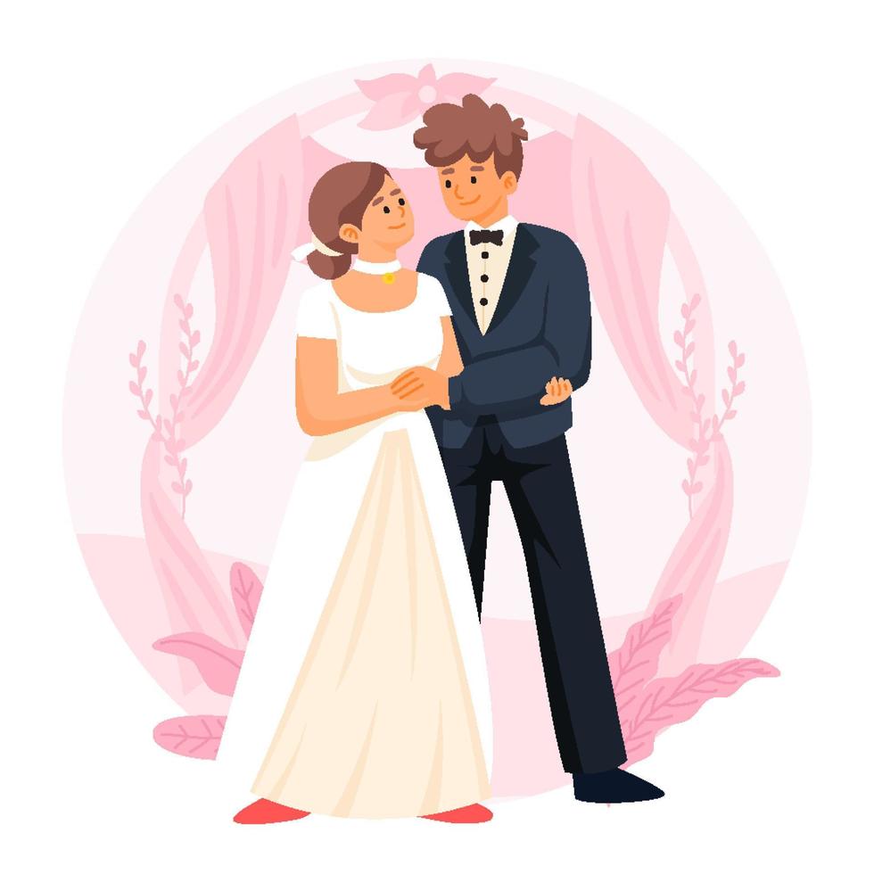 paar vieren hun huwelijk - bruid en bruidegom concept vector
