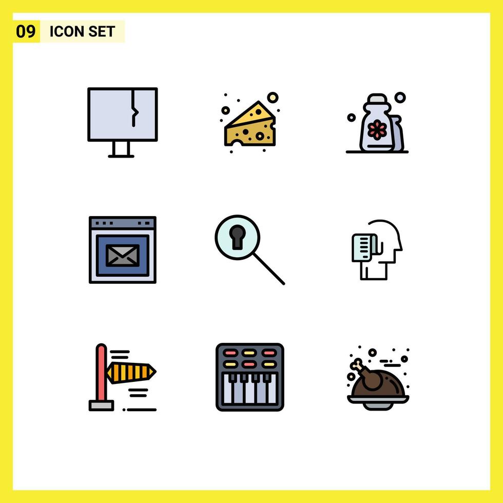reeks van 9 modern ui pictogrammen symbolen tekens voor sleutelgat webpagina schoonheid bericht ontspanning bewerkbare vector ontwerp elementen