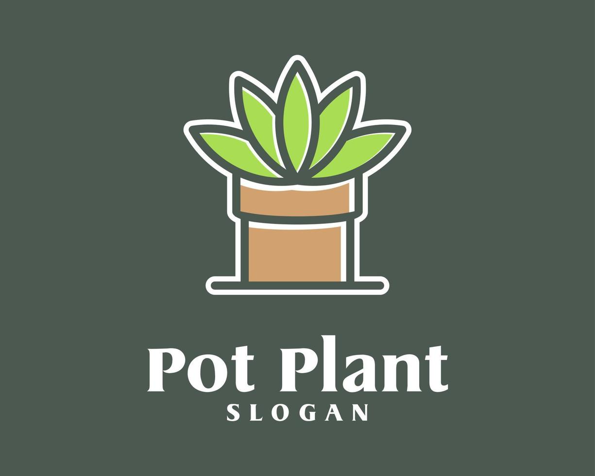 fabriek pot groen blad natuur tuin tropisch bloempot plantkunde tekenfilm stijl vector logo ontwerp