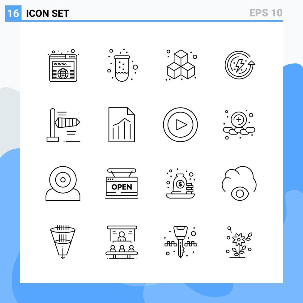 modern 16 lijn stijl pictogrammen schets symbolen voor algemeen gebruik creatief lijn icoon teken geïsoleerd Aan wit achtergrond 16 pictogrammen pak vector