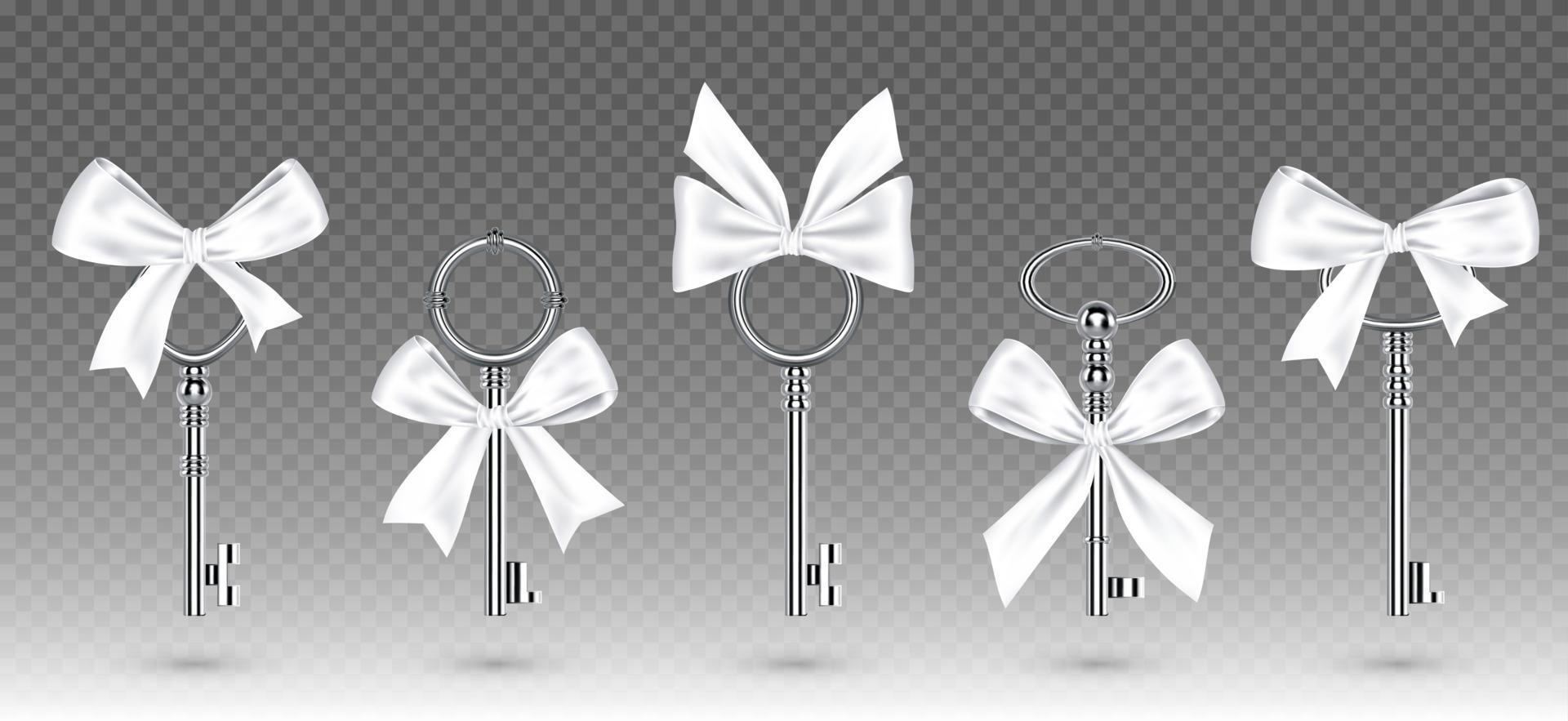 oud zilver sleutels met gebonden wit boog voor geschenk vector