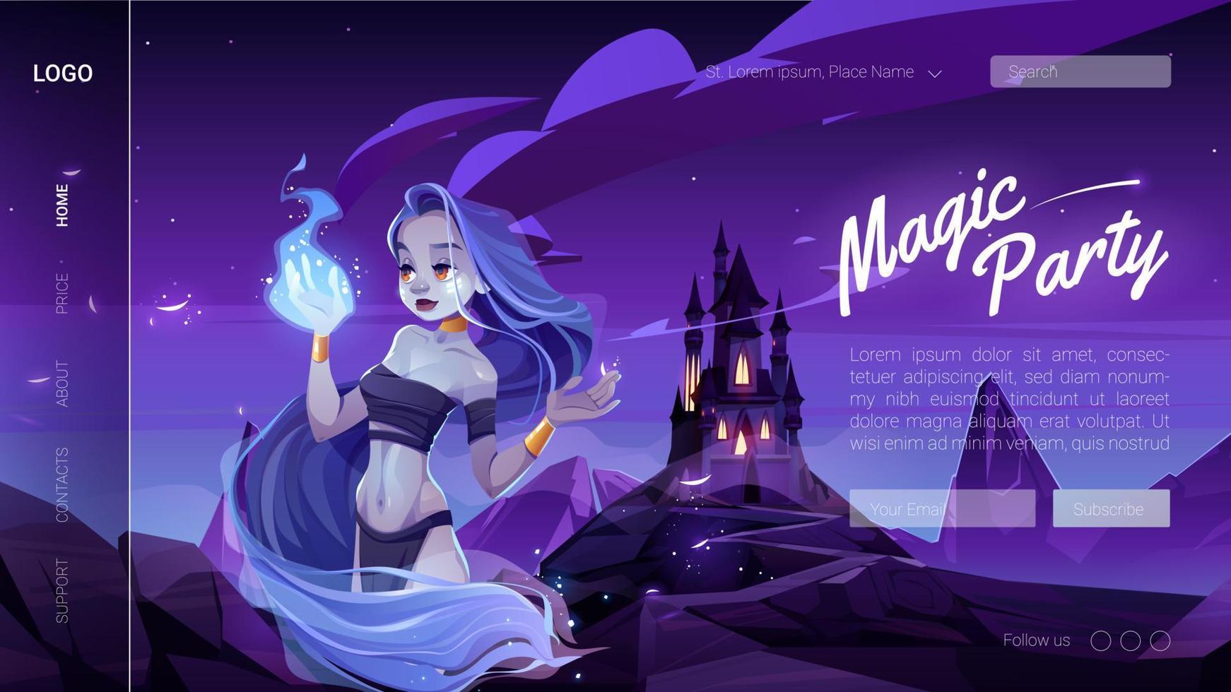magie banier met mysticus meisje in nacht Woud vector