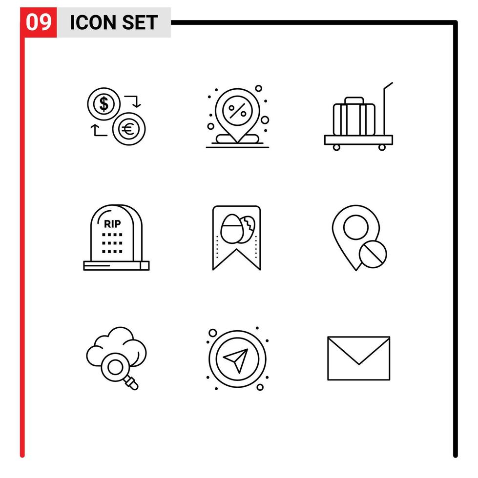 reeks van 9 modern ui pictogrammen symbolen tekens voor dood schaal centrum bagage pin bewerkbare vector ontwerp elementen
