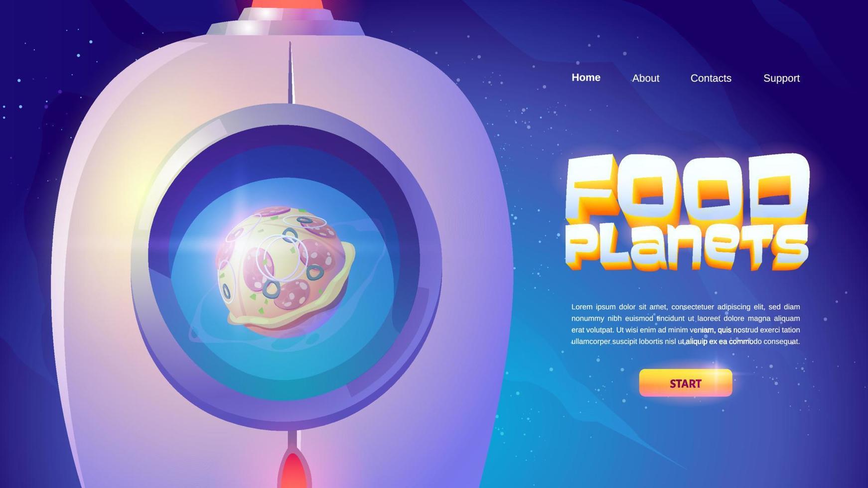 voedsel planeten website met tekenfilm ruimteschip vector