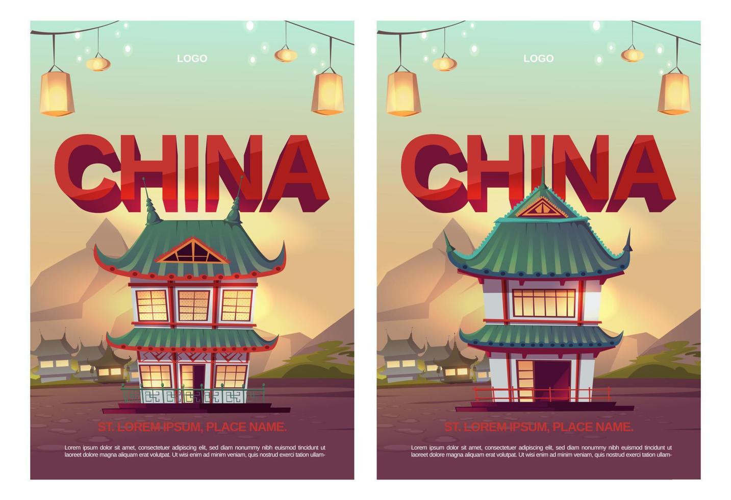 China posters met traditioneel Aziatisch huizen vector