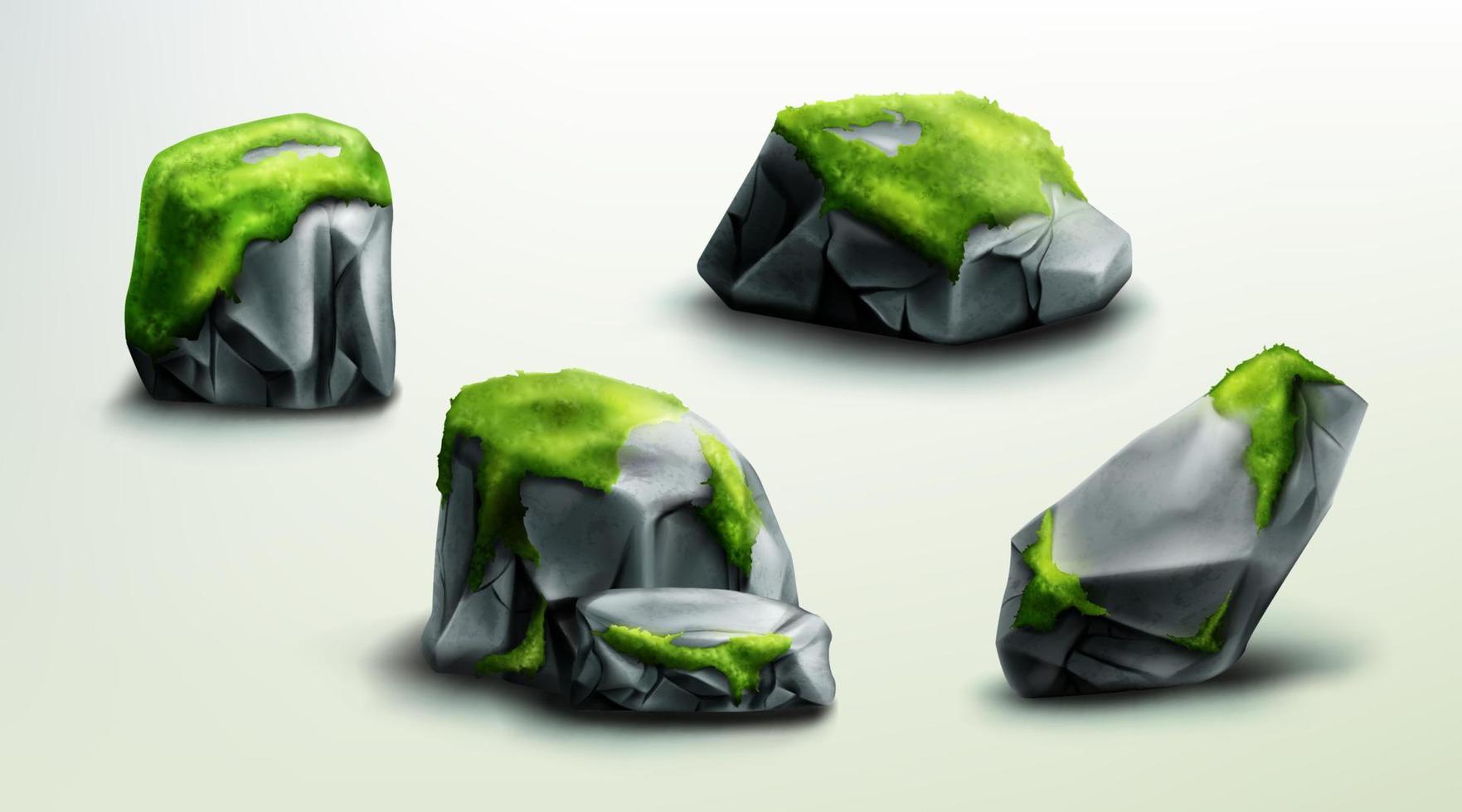 berg rotsen met groen mos, stenen vector reeks