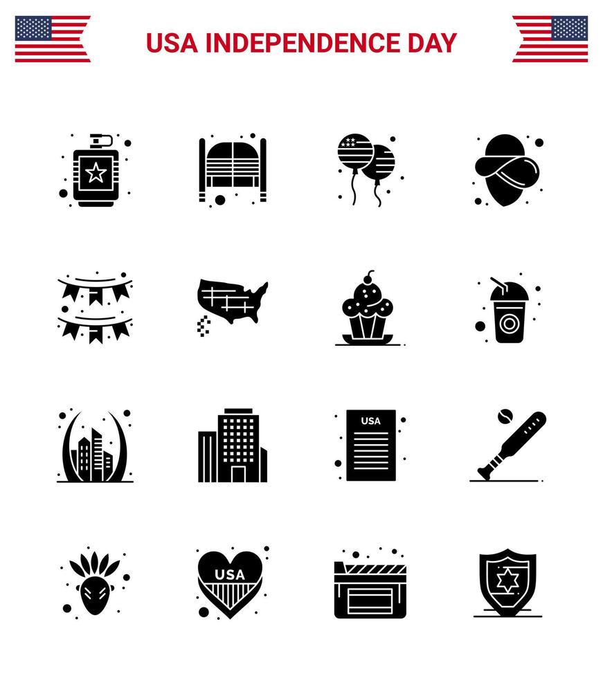 modern reeks van 16 solide glyphs en symbolen Aan Verenigde Staten van Amerika onafhankelijkheid dag zo net zo Amerikaans cowboy dag Verenigde Staten van Amerika vlieg bewerkbare Verenigde Staten van Amerika dag vector ontwerp elementen