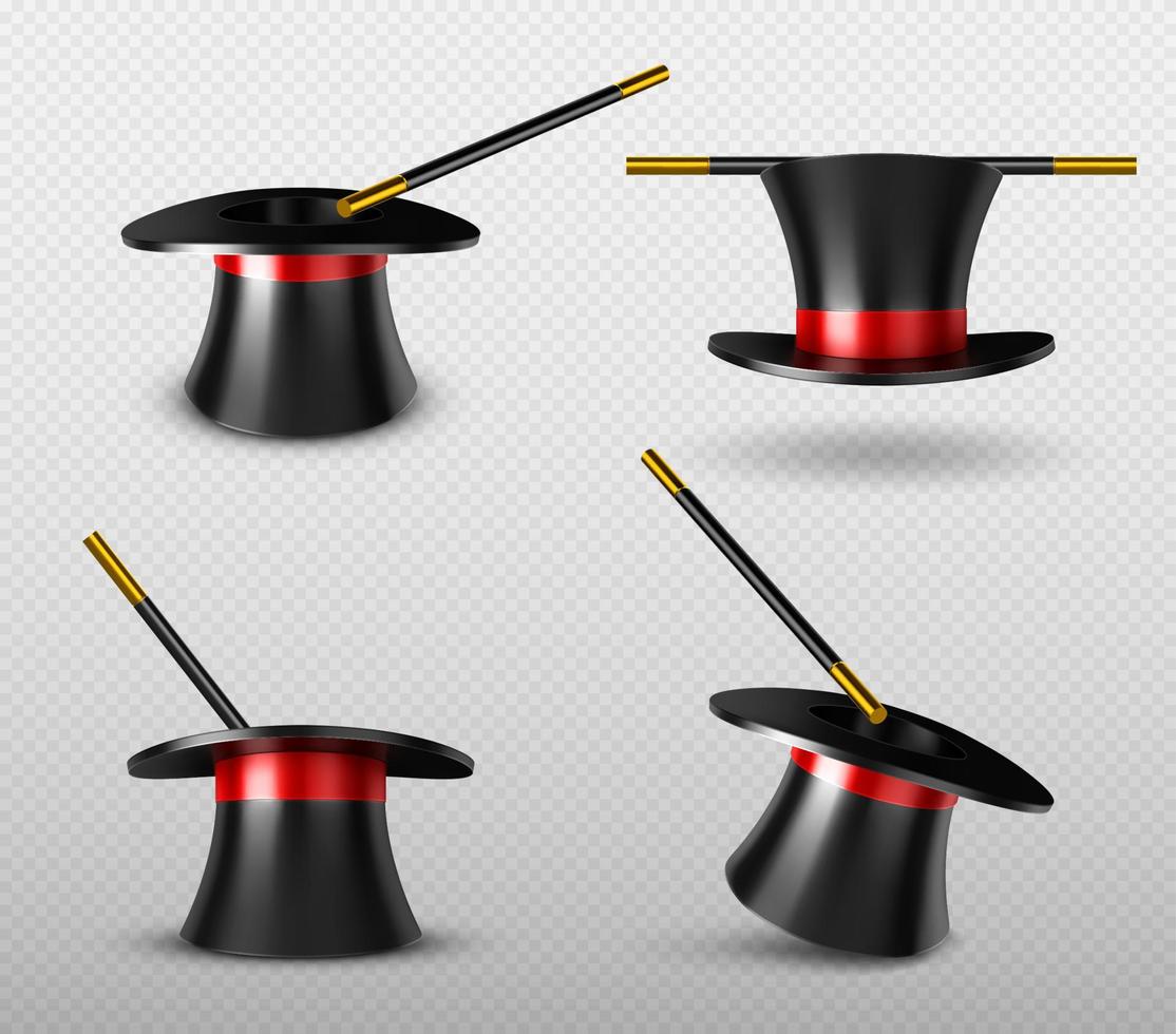 goochelaar hoed en magie toverstaf voor circus tonen vector