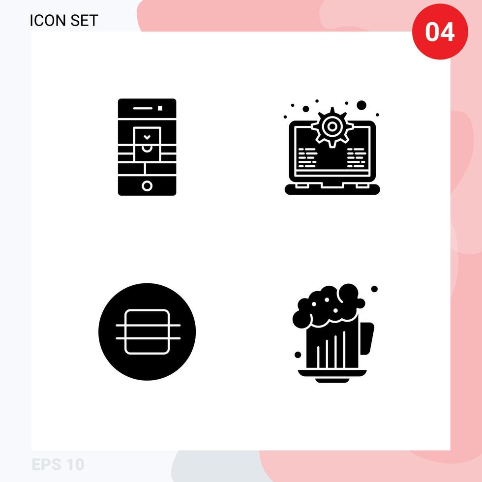 pak van 4 modern solide glyphs tekens en symbolen voor web afdrukken media zo net zo telefoontje eetpatroon video laptop voedsel bewerkbare vector ontwerp elementen