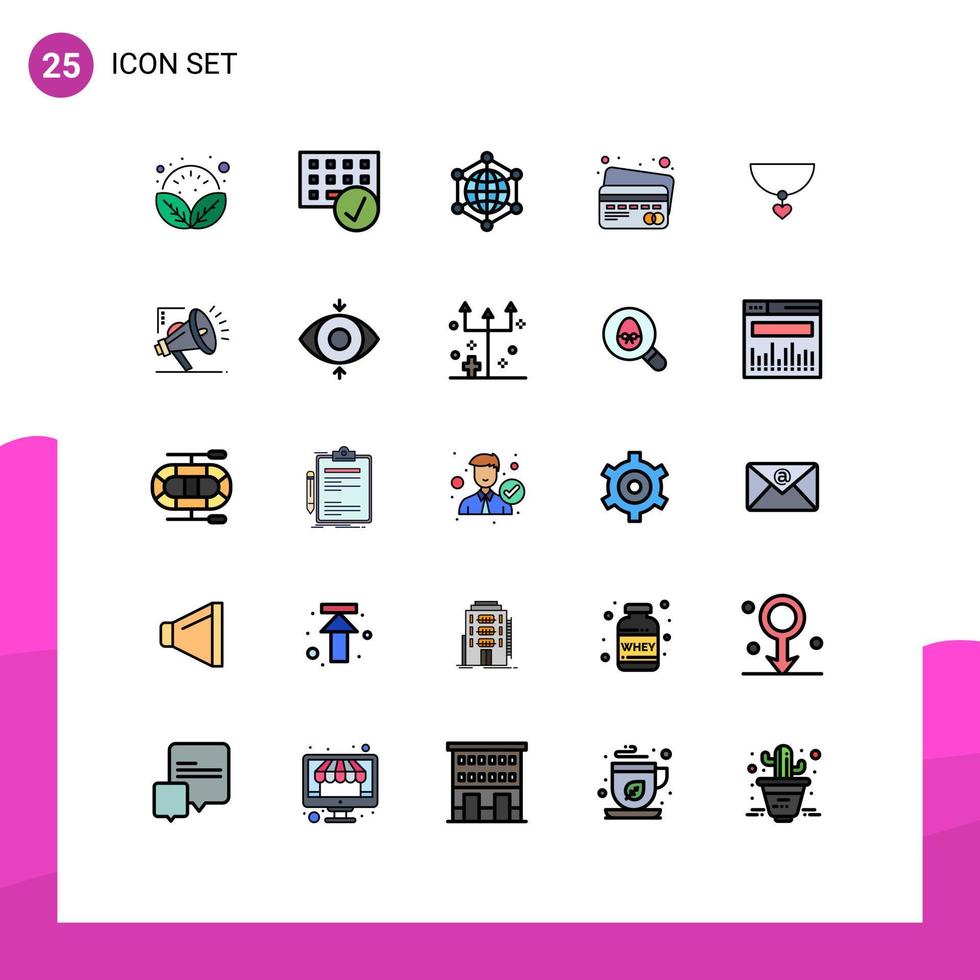 25 gevulde lijn vlak kleur concept voor websites mobiel en apps ketting credit kaart hardware kaart web bewerkbare vector ontwerp elementen