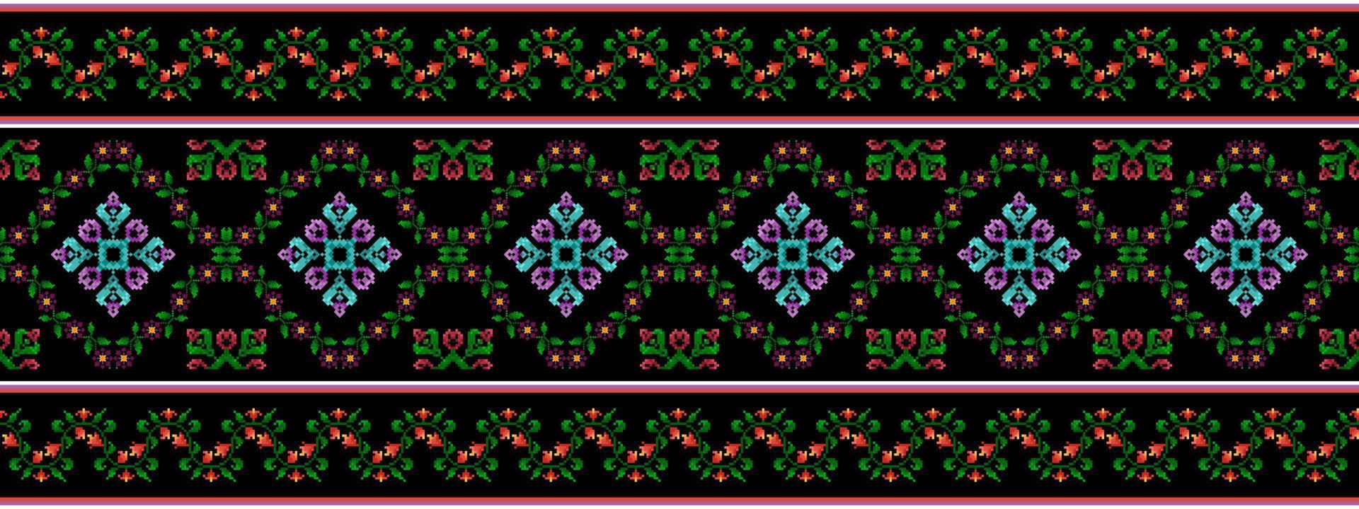 ikat etnisch naadloos patroon decoratie ontwerp. aztec kleding stof tapijt boho mandala's textiel decor behang. tribal inheems motief ornamenten traditioneel borduurwerk vector achtergrond pixel stijl