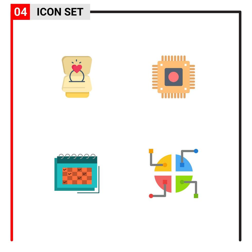 reeks van 4 modern ui pictogrammen symbolen tekens voor ring bedrijf bruiloft microchip evenement bewerkbare vector ontwerp elementen