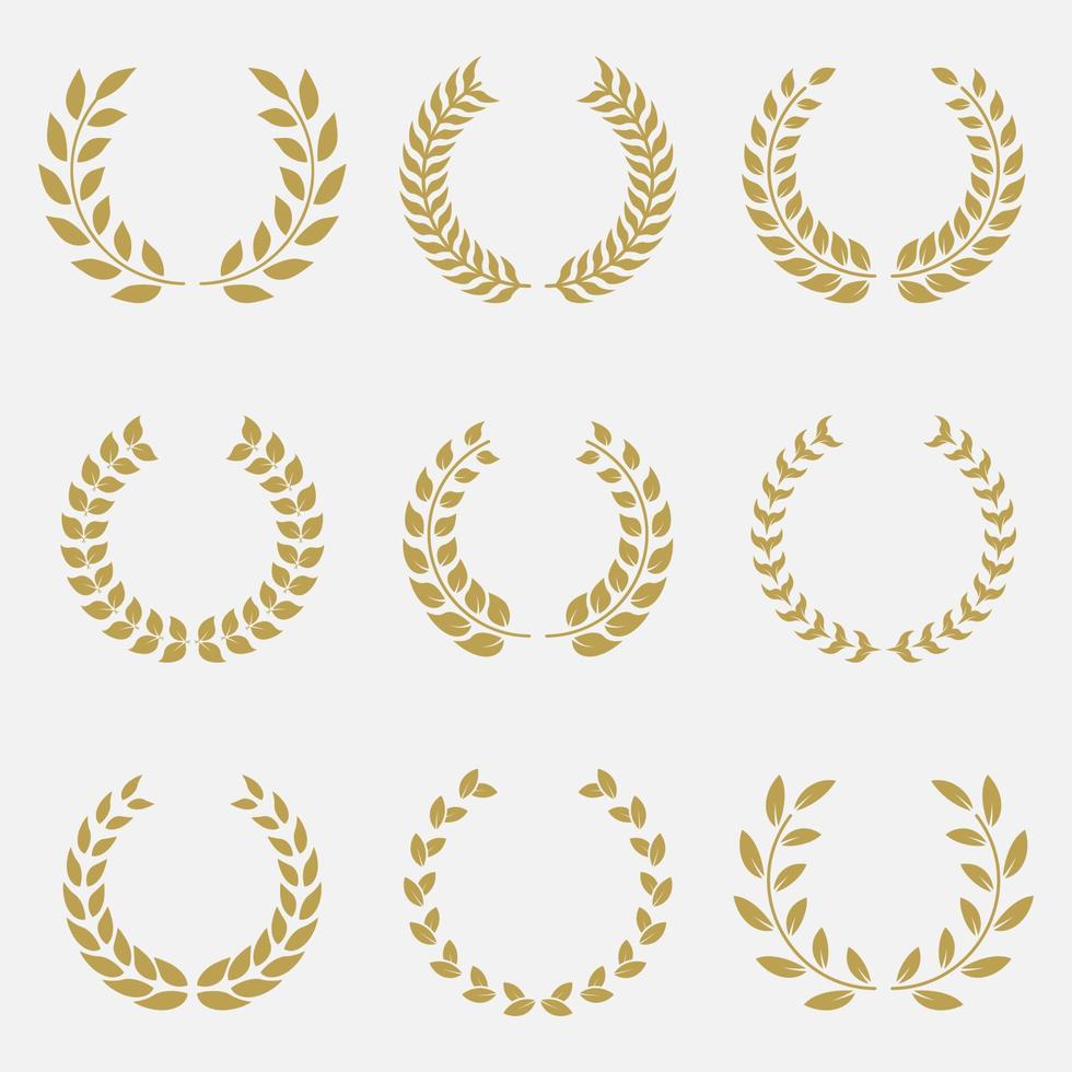 olijf- bladeren Afdeling prijs silhouet icoon. laurier lauwerkrans, succes ronde ornament pictogram, zege embleem set. kampioen beloning chaplet symbool. prestatie triomf. geïsoleerd vector illustratie.