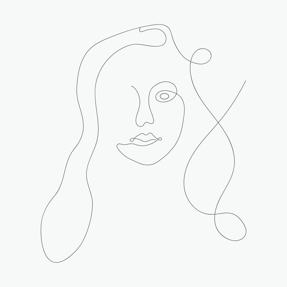 mooi vrouw hand- tekening gezicht lijn kunst tekening, modern een lijn illustratie vector