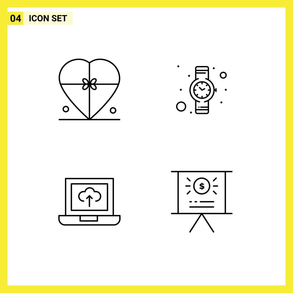pictogram reeks van 4 gemakkelijk gevulde lijn vlak kleuren van doos uploaden liefde tijd bedrijf bewerkbare vector ontwerp elementen