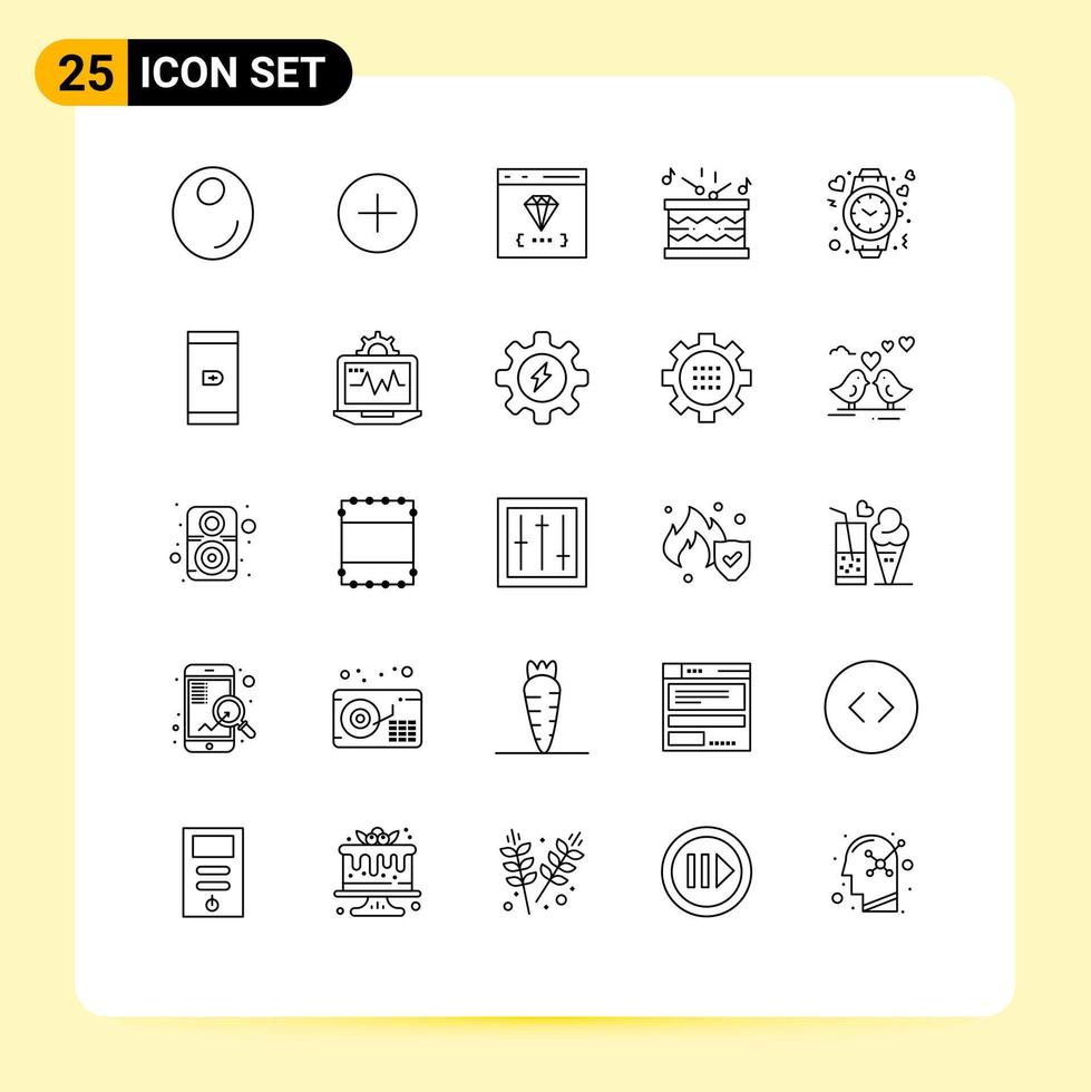 voorraad vector icoon pak van 25 lijn tekens en symbolen voor liefde hart codering stokjes instrument bewerkbare vector ontwerp elementen
