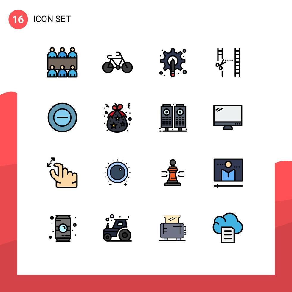 pictogram reeks van 16 gemakkelijk vlak kleur gevulde lijnen van minder Nee pen bewerken cinematografie bewerkbare creatief vector ontwerp elementen