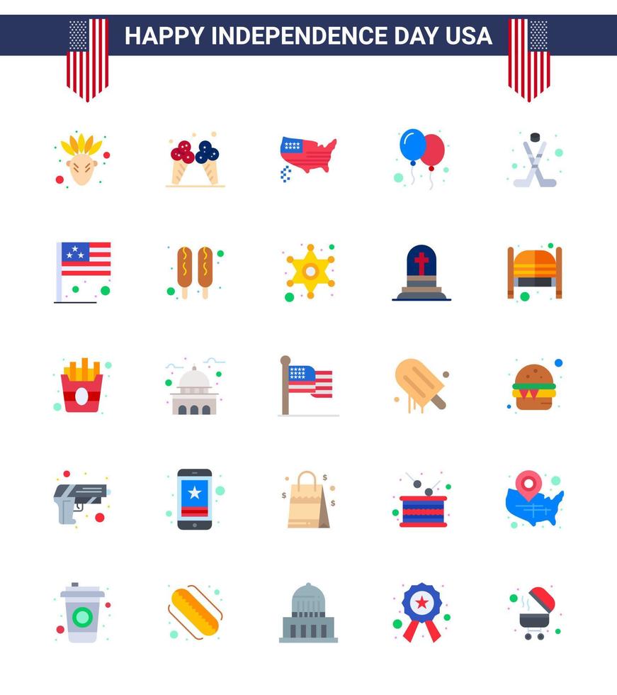 gelukkig onafhankelijkheid dag 25 flats icoon pak voor web en afdrukken ijs Amerikaans kaart partij vieren bewerkbare Verenigde Staten van Amerika dag vector ontwerp elementen