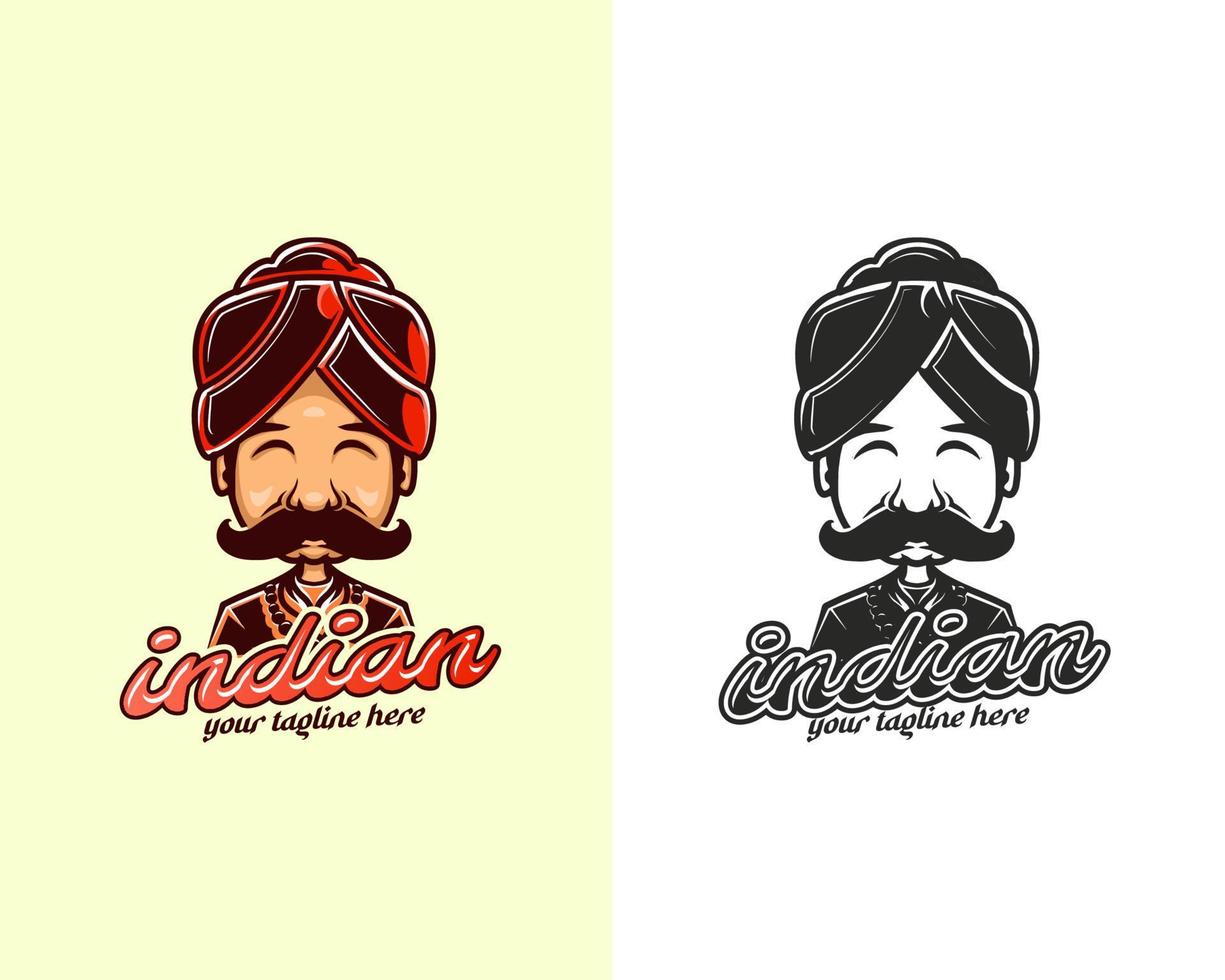 Indisch chef karakter gekleurde logo ontwerp tekenfilm. Indisch chef mascotte logo ontwerp sjabloon vector