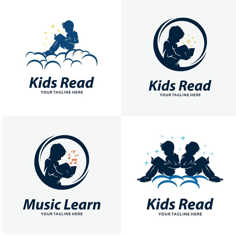 reeks van kinderen lezen logo ontwerp Sjablonen vector