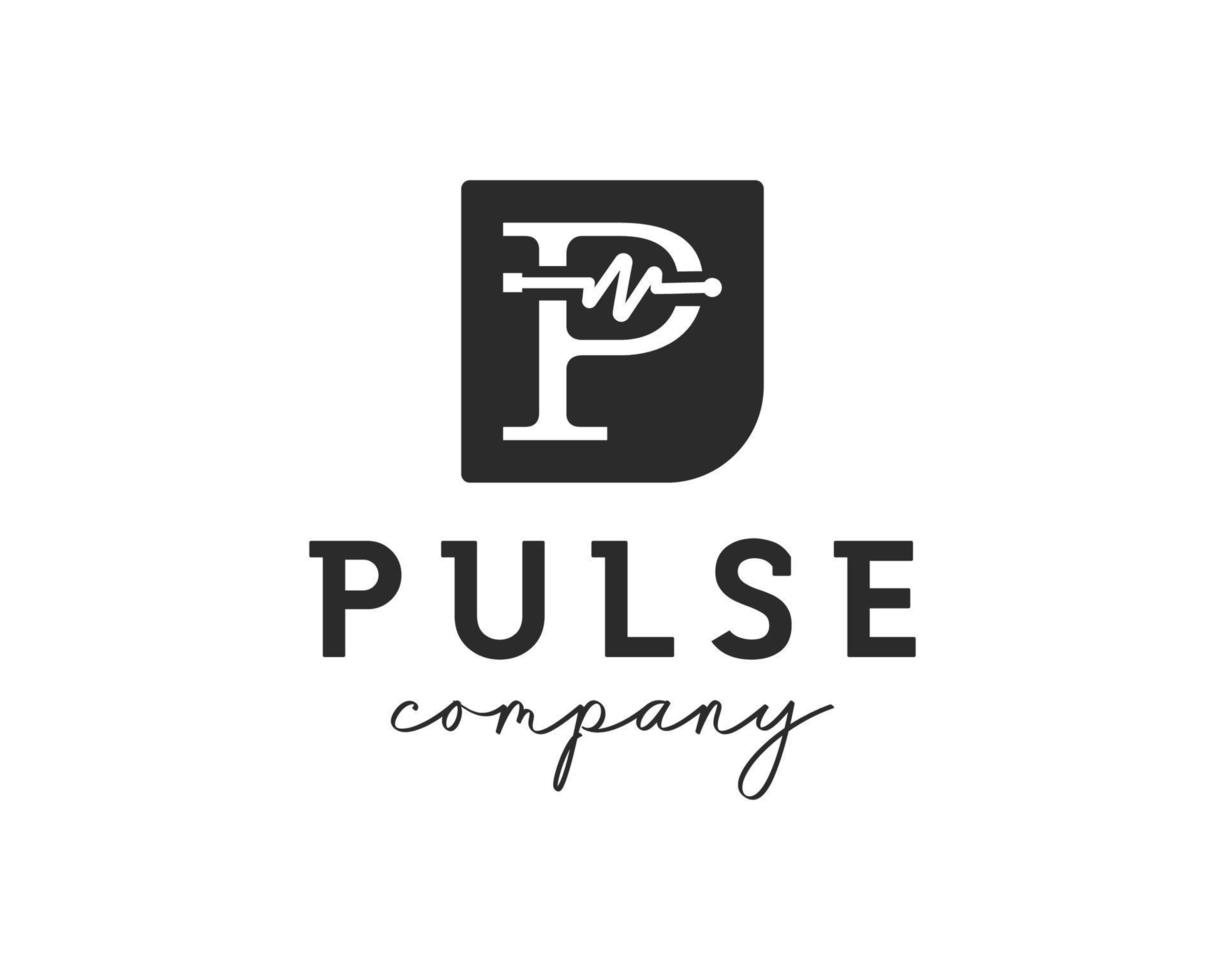 brief p met pulse symbool. gezondheidszorg logo ontwerp sjabloon vector