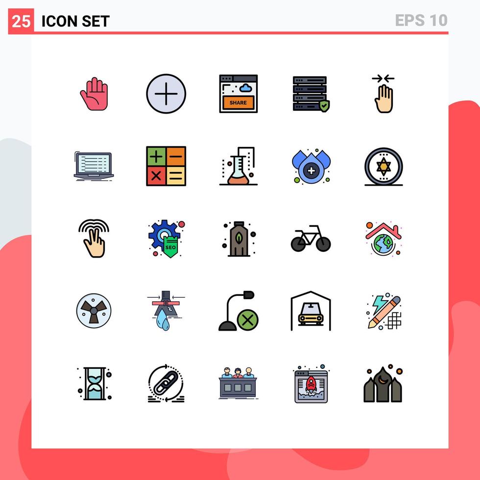 25 thematisch vector gevulde lijn vlak kleuren en bewerkbare symbolen van app snuifje website gebaar pijl bewerkbare vector ontwerp elementen