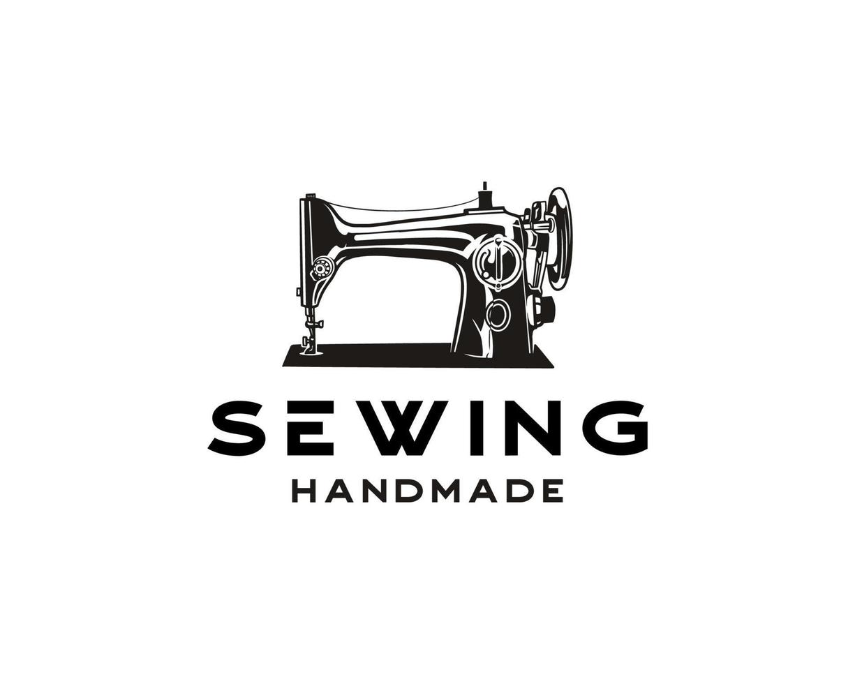 gemakkelijk illustratie van handleiding naaien machine logo. kleermaker winkel logo ontwerp sjabloon vector