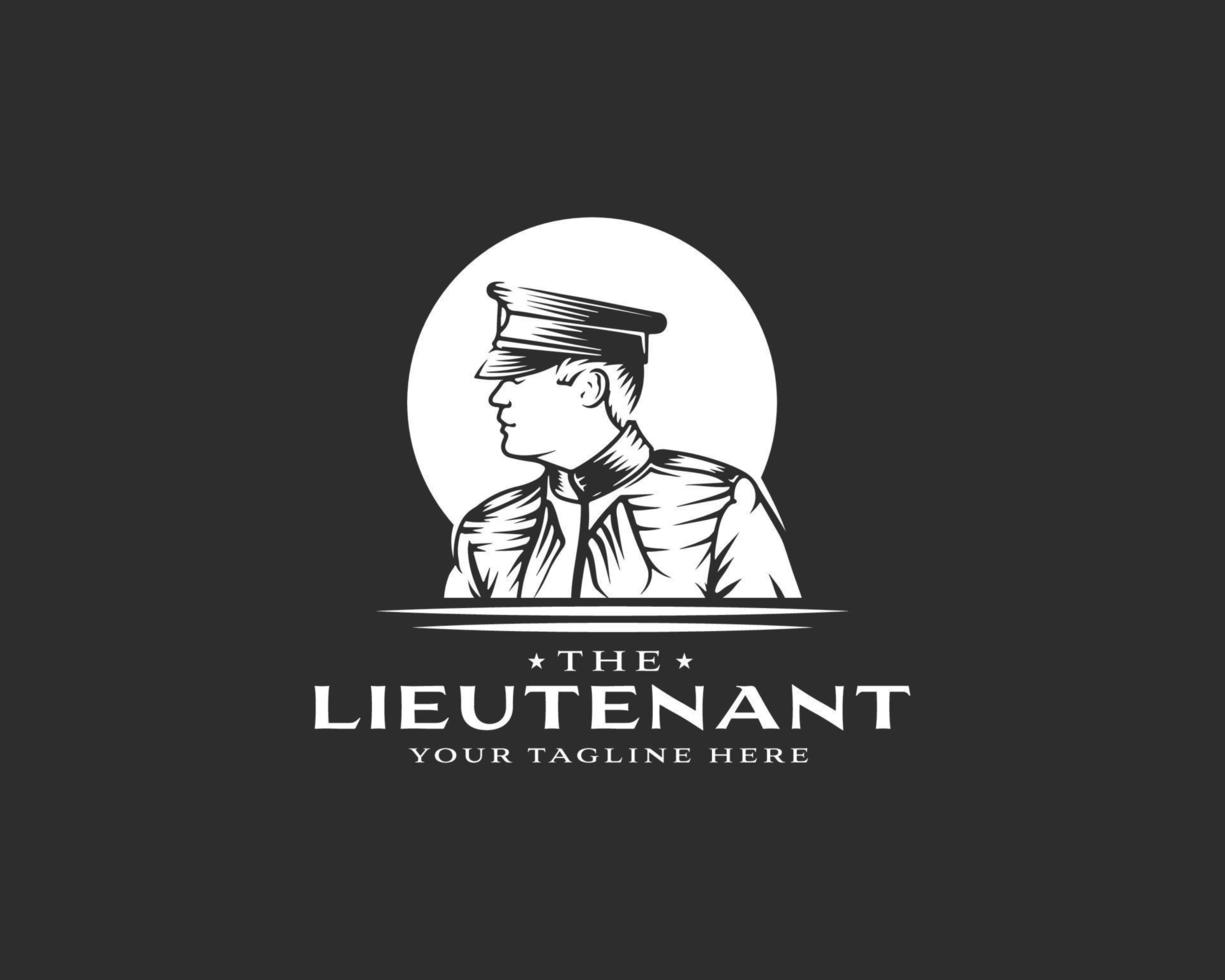 luitenant logo geconfronteerd links met zwart achtergrond sjabloon ontwerp vector