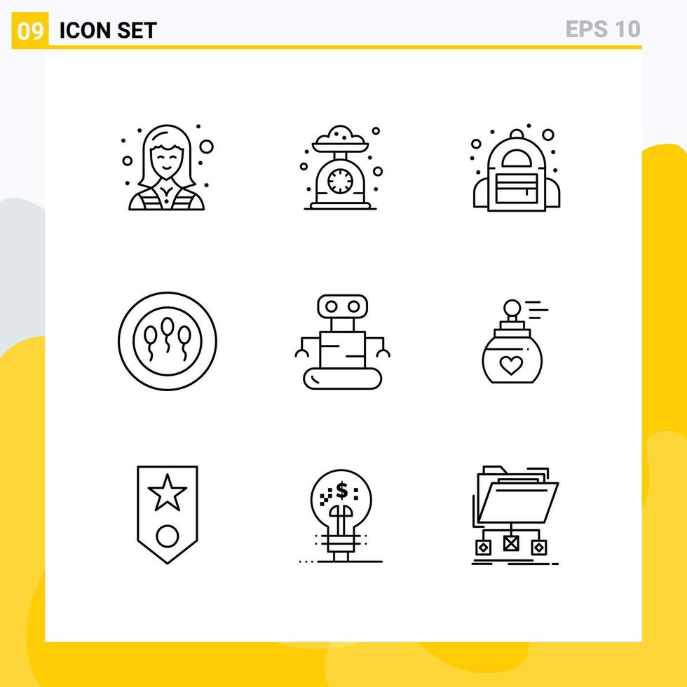 pictogram reeks van 9 gemakkelijk contouren van robot wetenschap keuken schaal medisch leerling bewerkbare vector ontwerp elementen