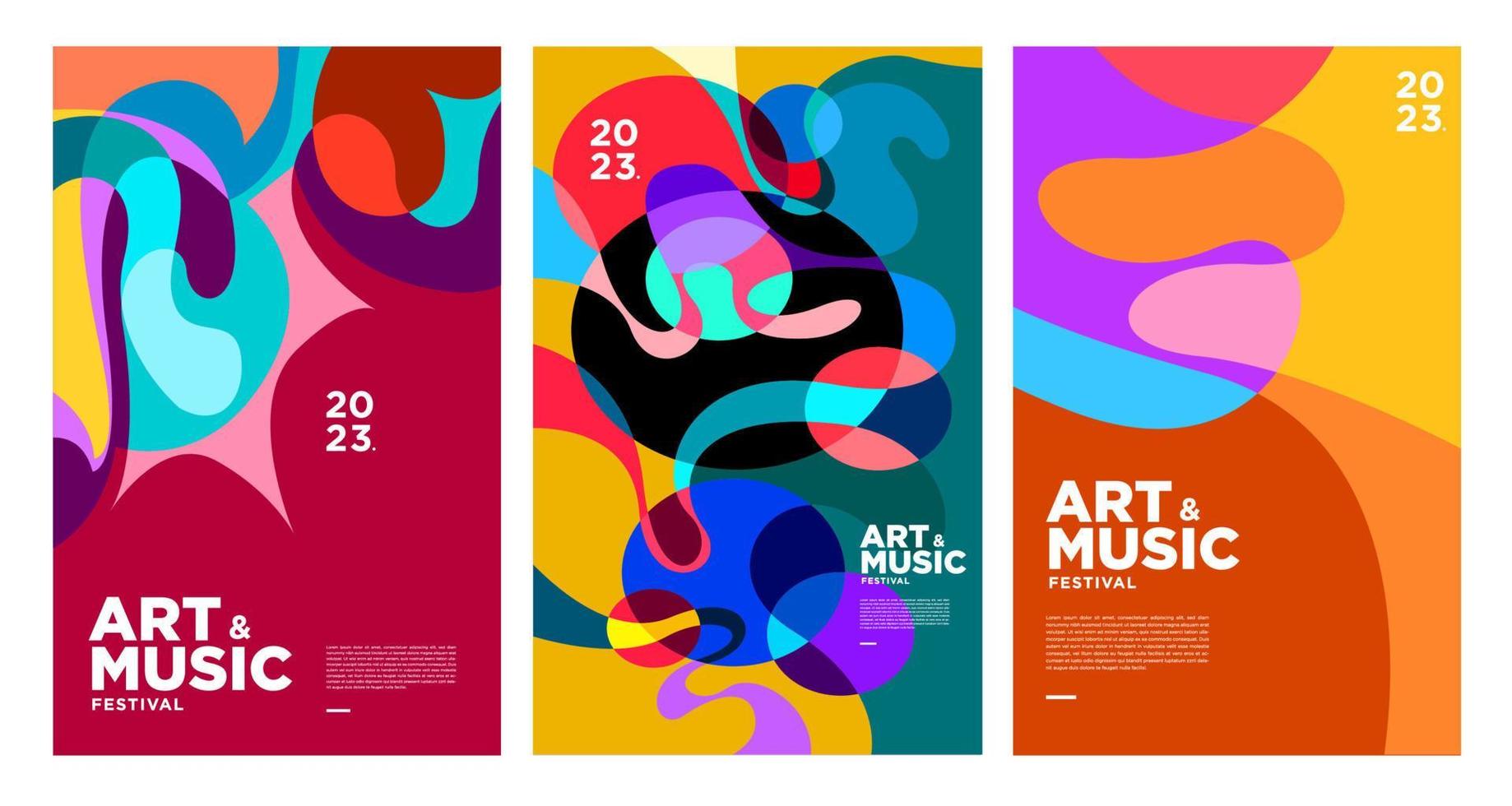 zomer kleurrijk kunst en muziek- festival poster en Hoes sjabloon 2023 vector