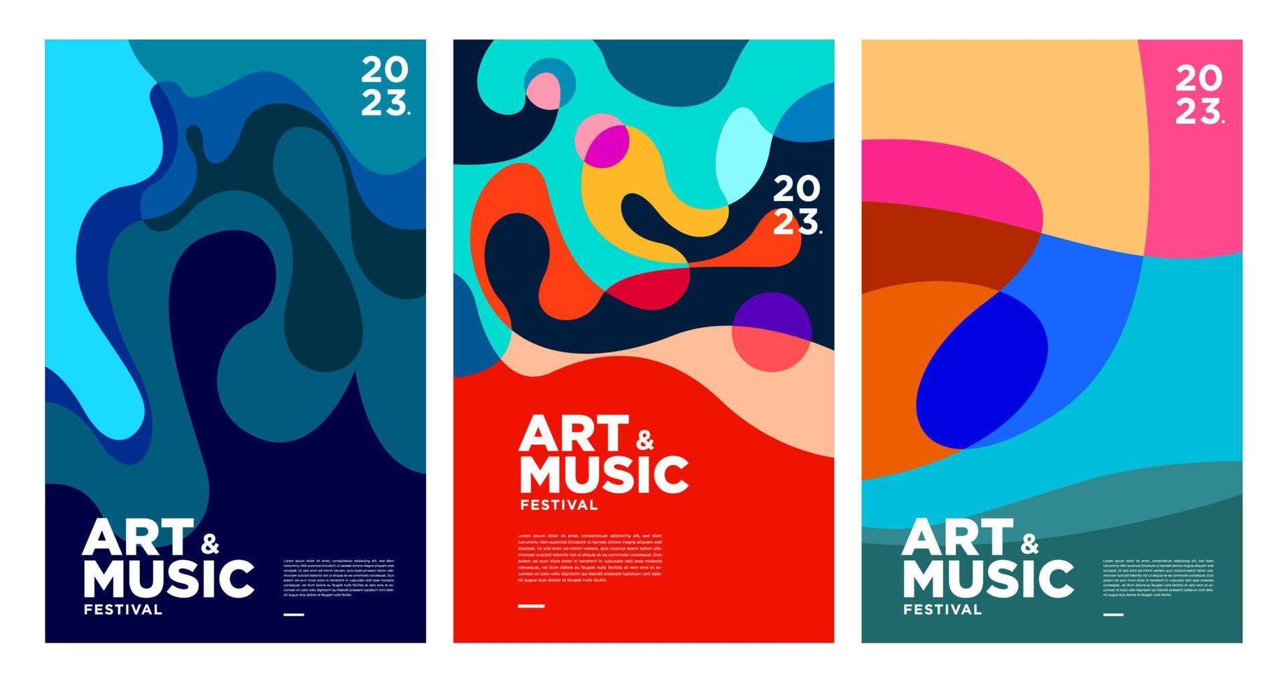 zomer kleurrijk kunst en muziek- festival poster en Hoes sjabloon 2023 vector