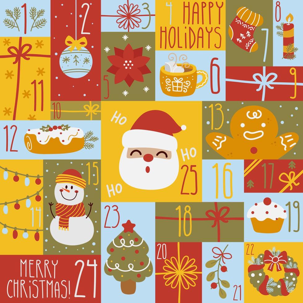 Kerstmis komst kalender voor december voor 25 dagen vector